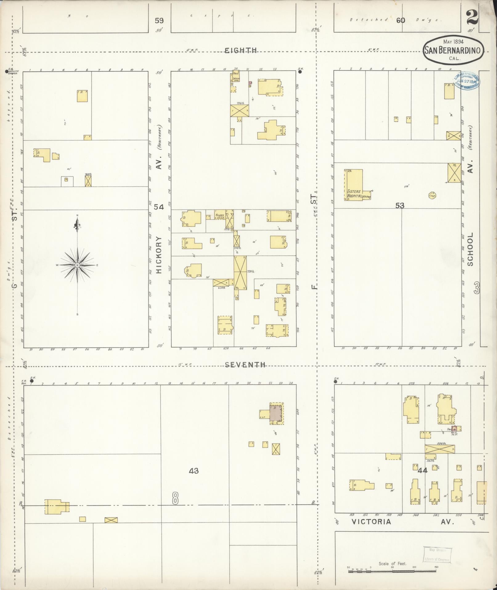 Sanborn Fire Insurance Map from San Bernardino, San Bernardino County, California (1894), Sheet #0002 - Complete Map Set gallery image, historic Sanborn map, vintage wall art, California California