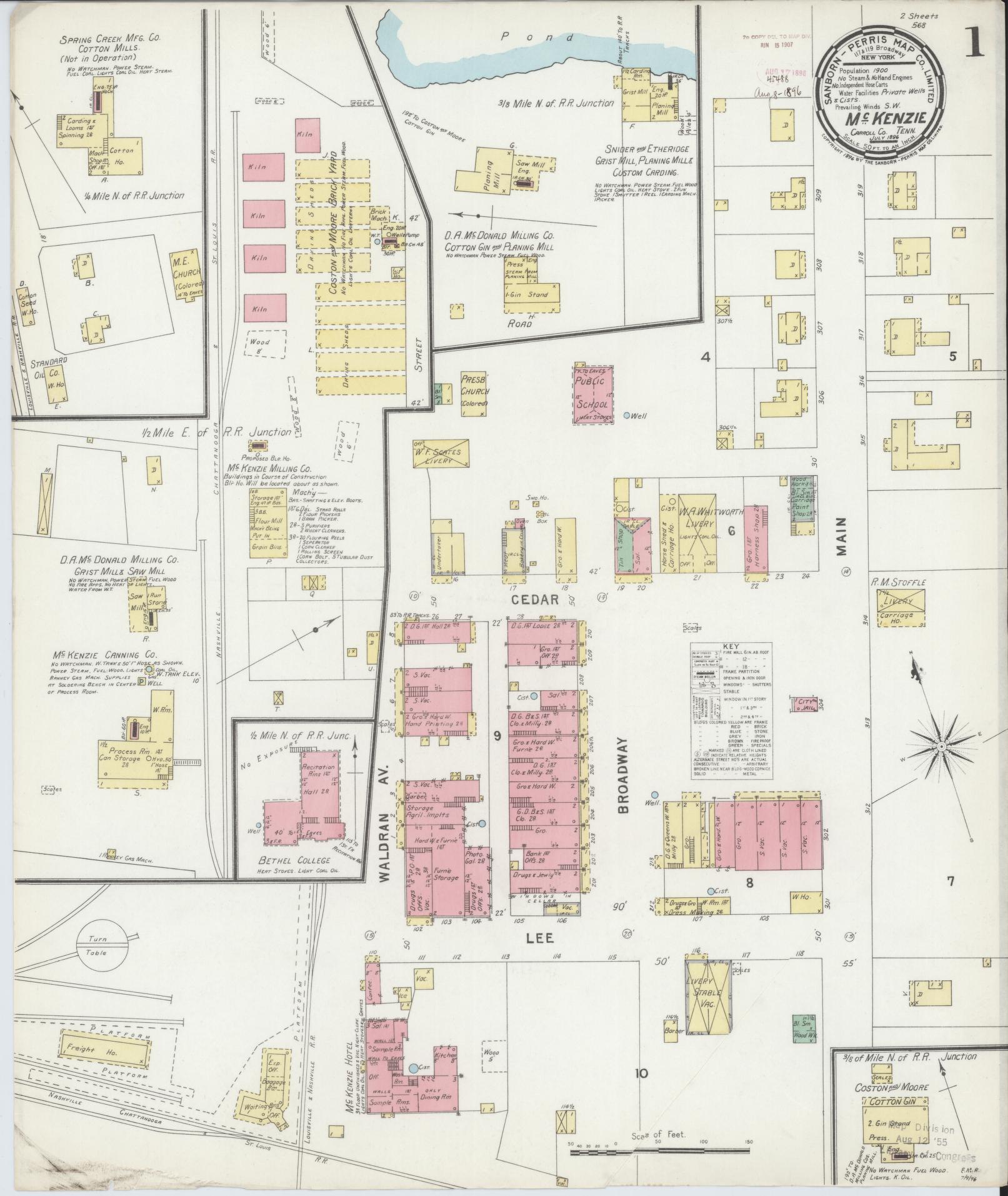 Sanborn Fire Insurance Map from McKenzie, Carroll County, Tennessee (1896), Sheet #0001 - Complete Map Set gallery image, historic Sanborn map, vintage wall art, Tennessee Tennessee