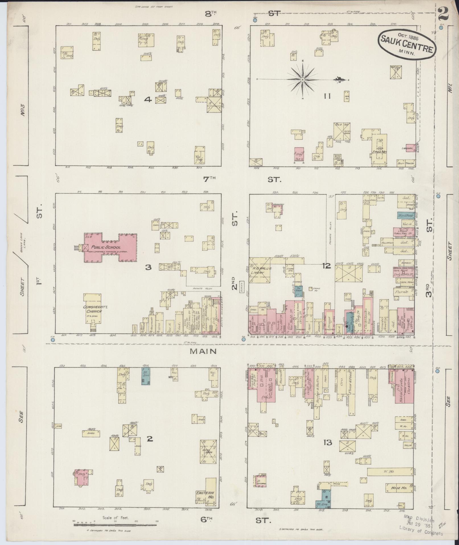 Sanborn Fire Insurance Map from Sauk Centre, Stearns County, Minnesota (1885), Sheet #0002 - Complete Map Set gallery image, historic Sanborn map, vintage wall art, Minnesota Minnesota