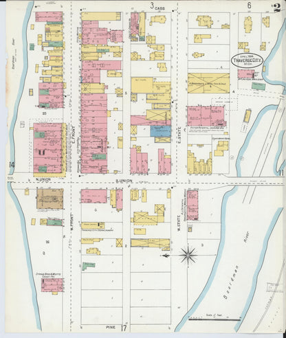Sanborn Fire Insurance Map from Traverse City, Grand Traverse County, Michigan (1904), Sheet #0002 - Complete Map Set gallery image, historic Sanborn map, vintage wall art, Michigan Michigan