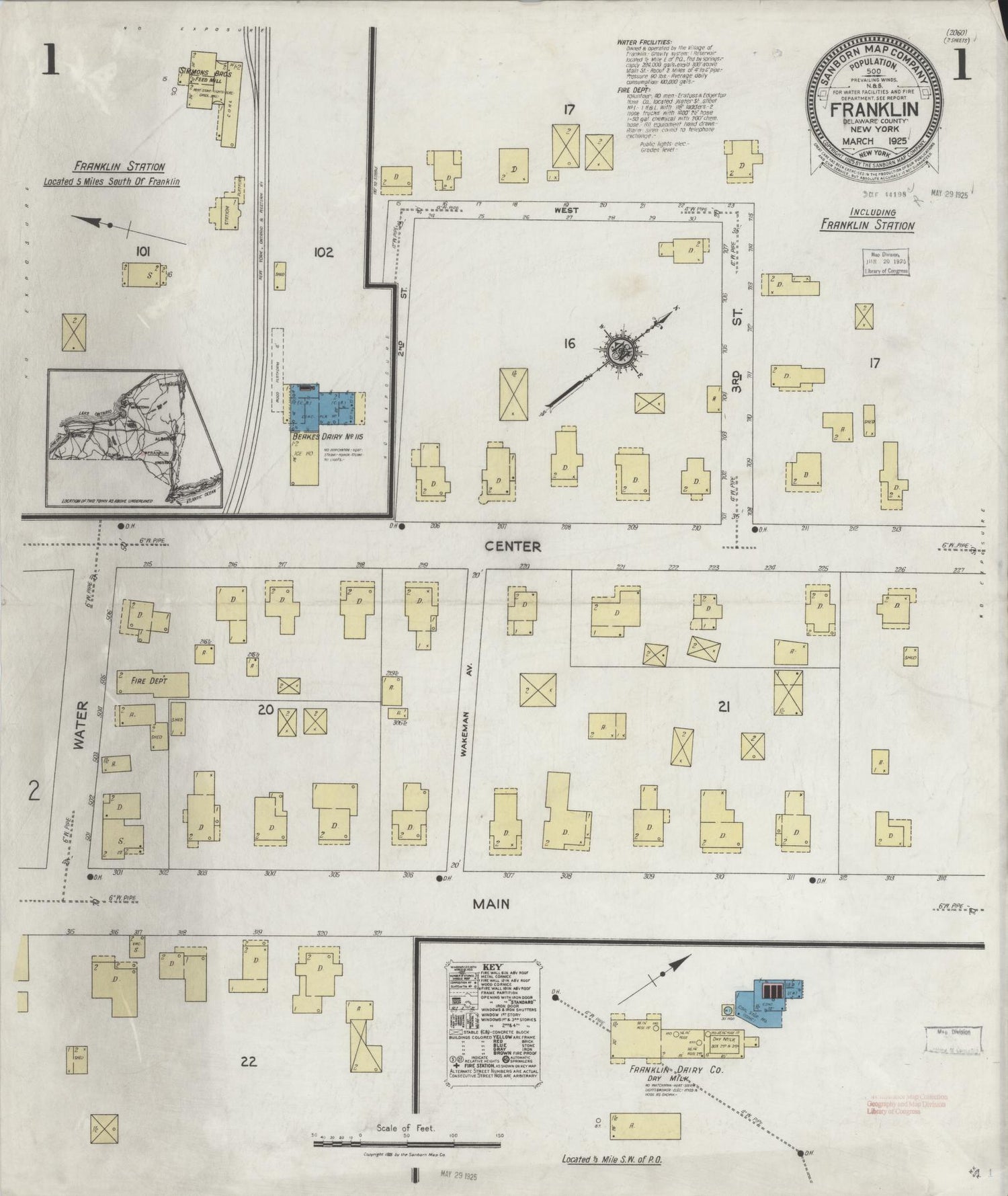 Sanborn Fire Insurance Map from Franklin, Delaware County, New York (1925), Sheet #0001 - Complete Map Set gallery image, historic Sanborn map, vintage wall art, Franklin Delaware