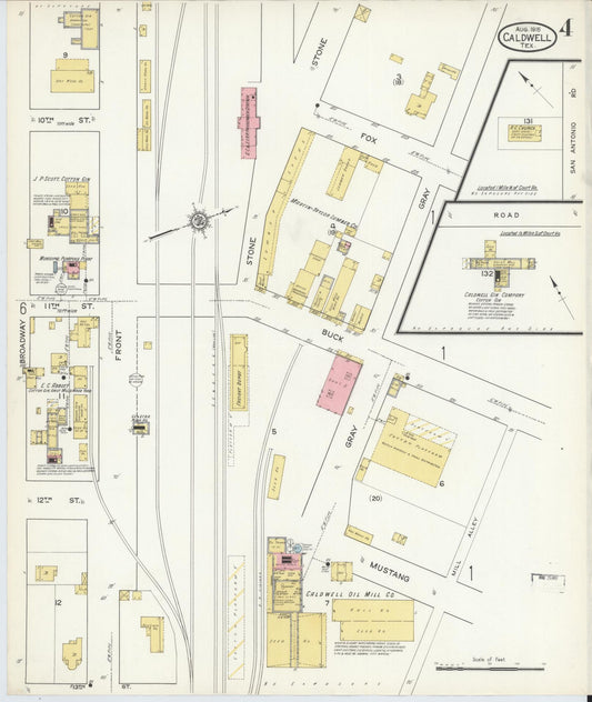 Sanborn Fire Insurance Map from Caldwell, Burleson County, Texas (1915), Sheet #0004 - Historic Sanborn Fire Insurance Map Print, vintage old map wall art, antique decor, genealogy gift, Texas Texas map