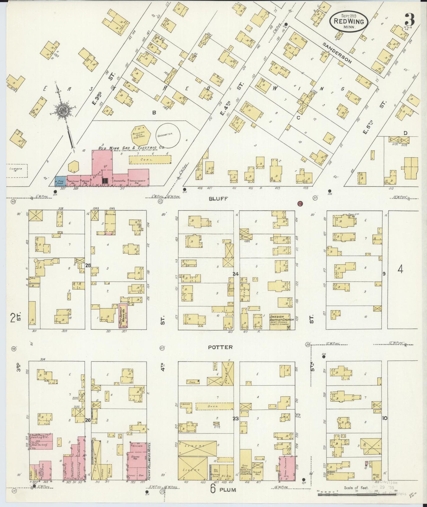 Sanborn Fire Insurance Map from Red Wing, Goodhue County, Minnesota (1910), Sheet #0003 - Historic Sanborn Fire Insurance Map Print, vintage old map wall art, antique decor, genealogy gift, Minnesota Minnesota map