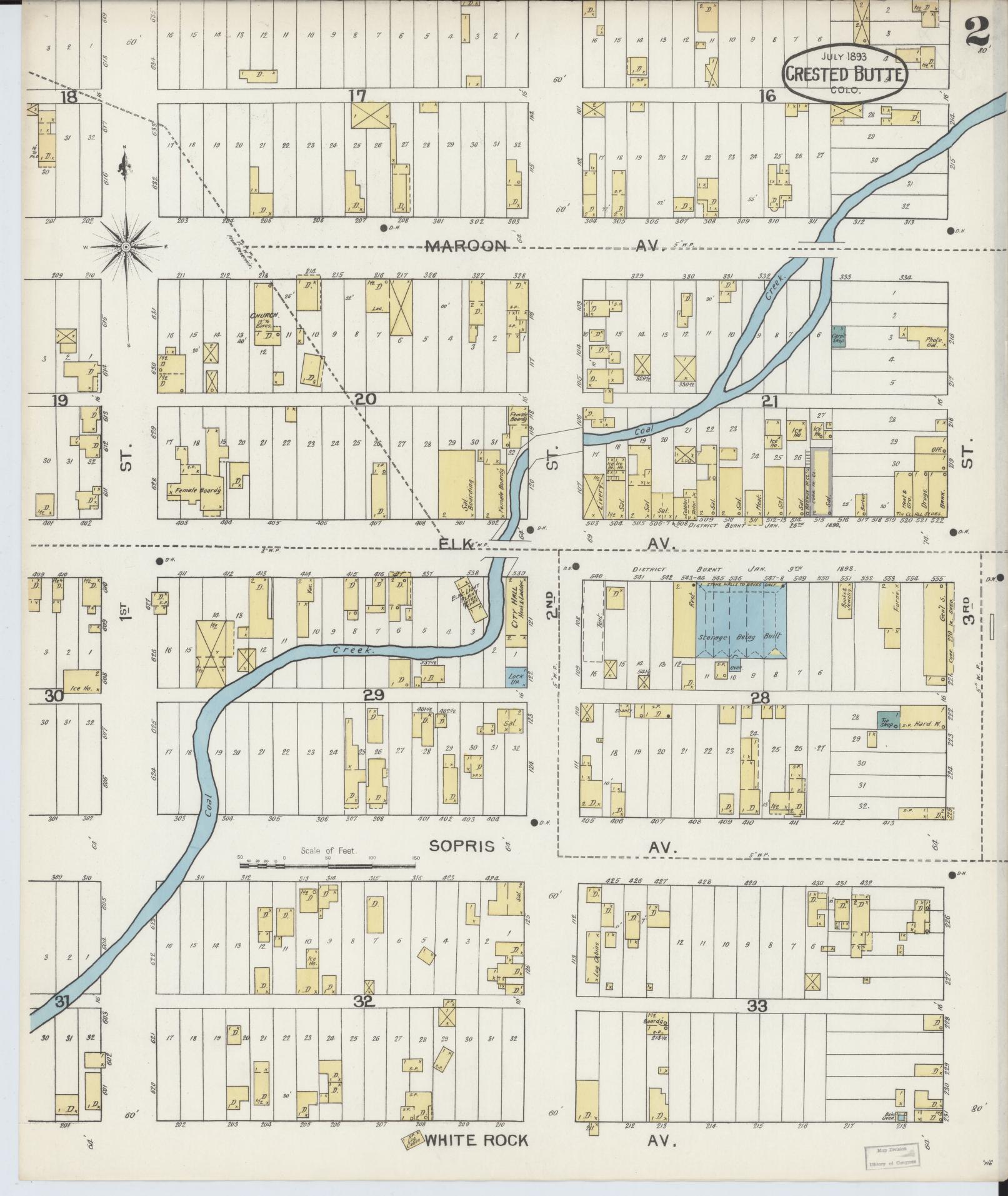 Sanborn Fire Insurance Map from Crested Butte, Gunnison County, Colorado (1893), Sheet #0002 - Historic Sanborn Fire Insurance Map Print, vintage old map wall art, antique decor, genealogy gift, Colorado Colorado map