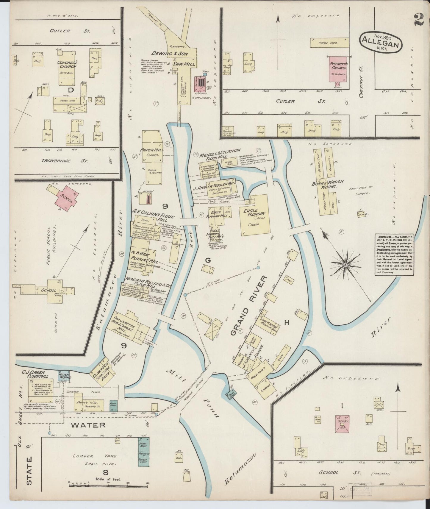 Sanborn Fire Insurance Map from Allegan, Allegan County, Michigan (1884), Sheet #0002 - Historic Sanborn Fire Insurance Map Print, vintage old map wall art, antique decor, genealogy gift, Michigan Michigan map