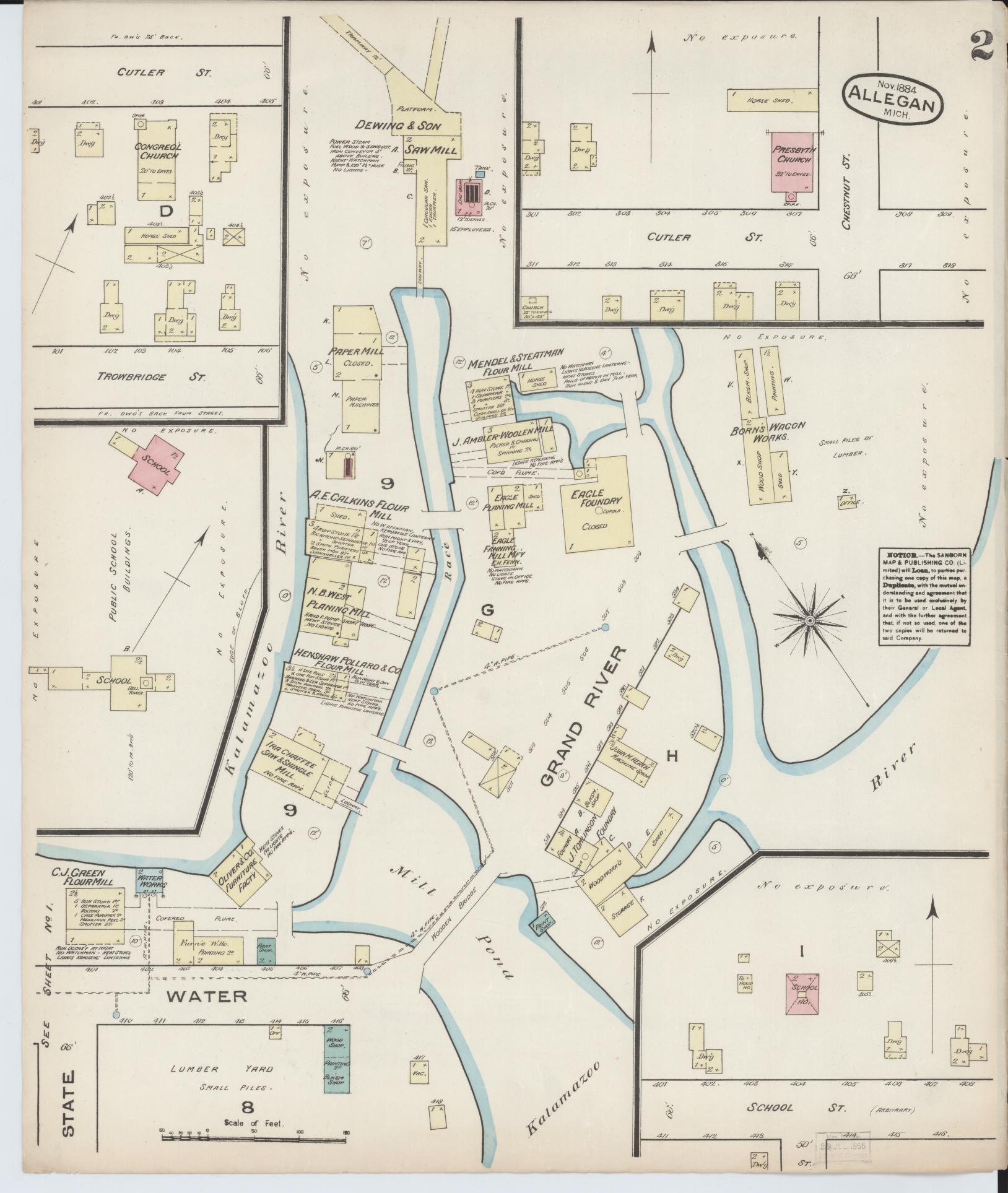 Sanborn Fire Insurance Map from Allegan, Allegan County, Michigan (1884), Sheet #0002 - Historic Sanborn Fire Insurance Map Print, vintage old map wall art, antique decor, genealogy gift, Michigan Michigan map