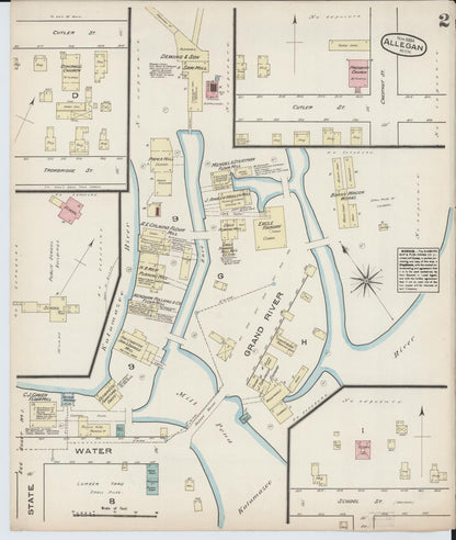 Sanborn Fire Insurance Map from Allegan, Allegan County, Michigan (1884), Sheet #0002 - Historic Sanborn Fire Insurance Map Print, vintage old map wall art, antique decor, genealogy gift, Michigan Michigan map