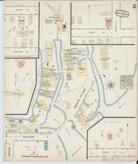 Sanborn Fire Insurance Map from Allegan, Allegan County, Michigan (1884), Sheet #0002 - Historic Sanborn Fire Insurance Map Print, vintage old map wall art, antique decor, genealogy gift, Michigan Michigan map