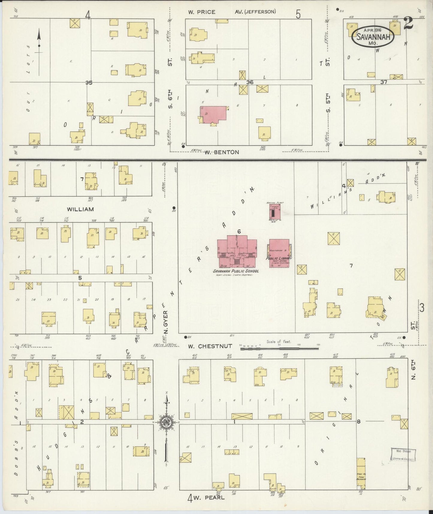 Sanborn Fire Insurance Map from Savannah, Andrew County, Missouri (1916), Sheet #0002 - Complete Map Set gallery image, historic Sanborn map, vintage wall art, Missouri Missouri