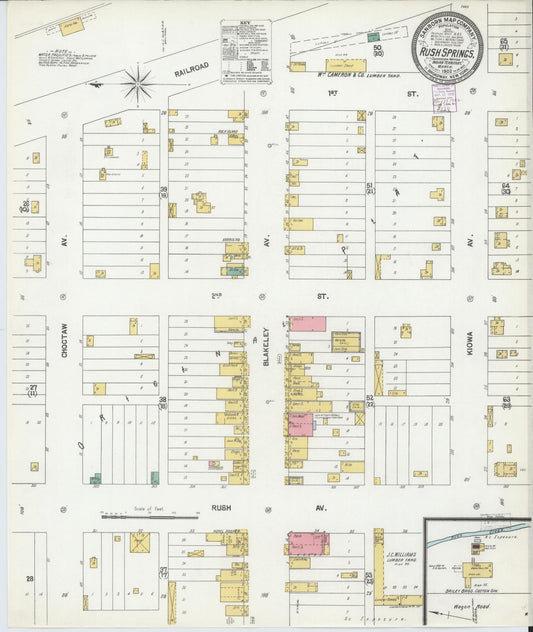 Sanborn Fire Insurance Map from Rush Springs, Grady County, Oklahoma (1902), Sheet #0001 - Historic Sanborn Fire Insurance Map Print, vintage old map wall art, antique decor, genealogy gift, Oklahoma Oklahoma map