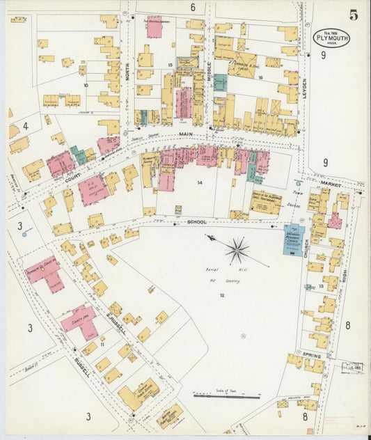 Sanborn Fire Insurance Map from Plymouth, Plymouth County, Massachusetts (1906), Sheet #0005 - Historic Sanborn Fire Insurance Map Print, vintage old map wall art, antique decor, genealogy gift, Massachusetts Massachusetts map