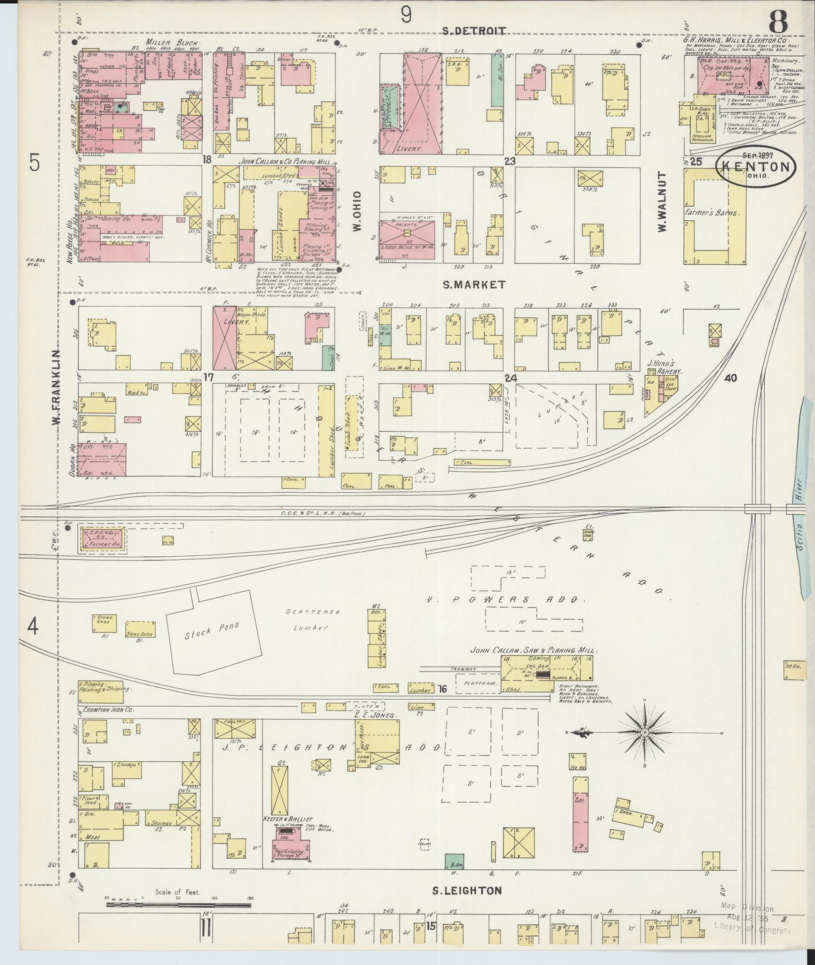Sanborn Fire Insurance Map from Kenton, Hardin County, Ohio (1897), Sheet #0008 - Historic Sanborn Fire Insurance Map Print, vintage old map wall art, antique decor, genealogy gift, Ohio Ohio map