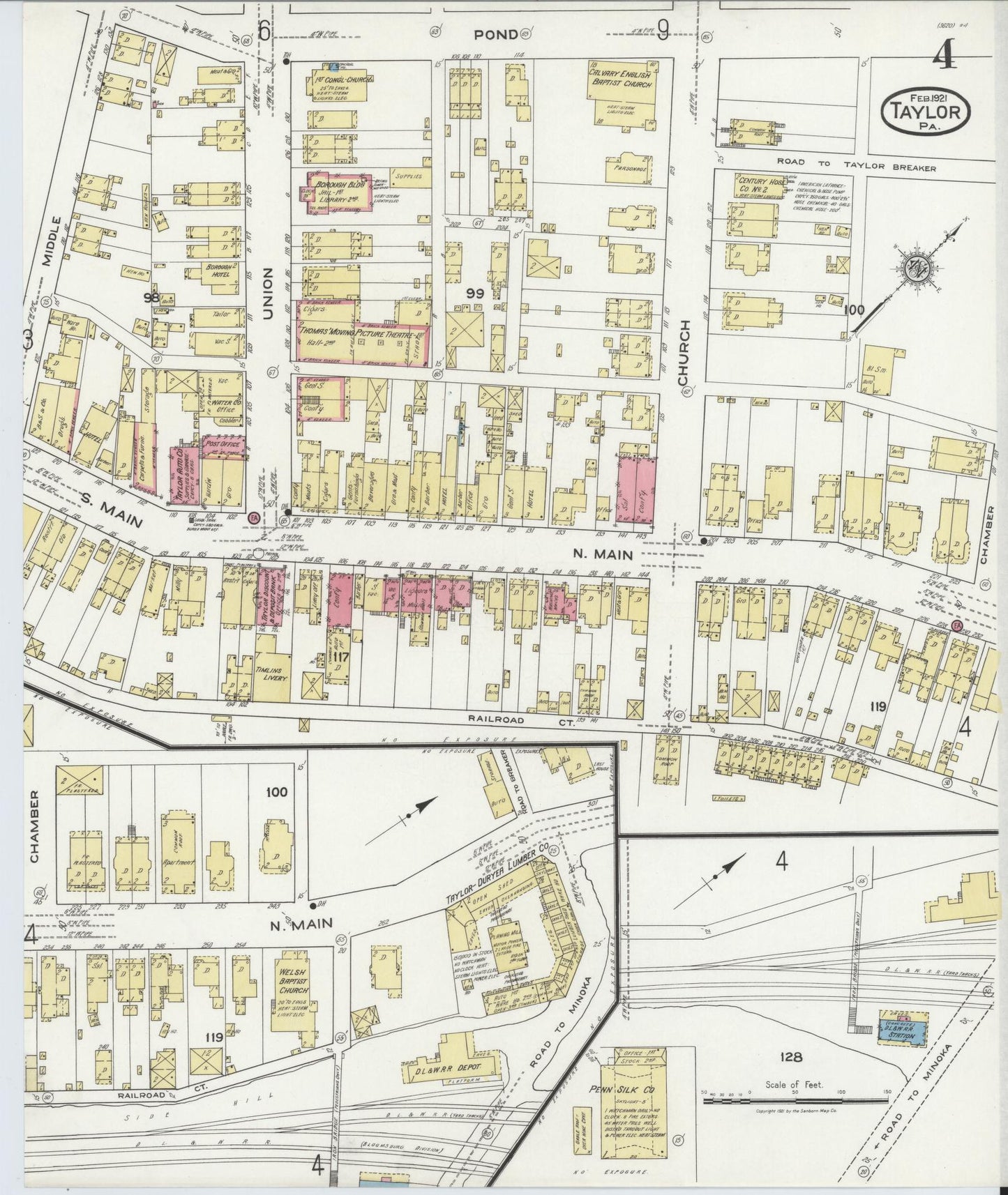 Sanborn Fire Insurance Map from Taylor, Lackawanna County, Pennsylvania (1921), Sheet #0004 - Historic Sanborn Fire Insurance Map Print, vintage old map wall art, antique decor, genealogy gift, Pennsylvania Pennsylvania map