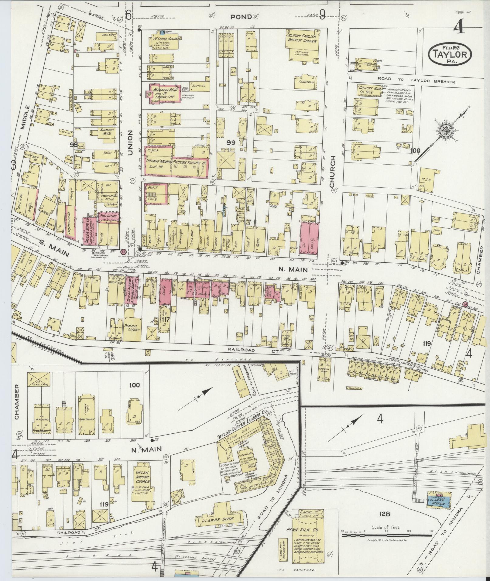 Sanborn Fire Insurance Map from Taylor, Lackawanna County, Pennsylvania (1921), Sheet #0004 - Historic Sanborn Fire Insurance Map Print, vintage old map wall art, antique decor, genealogy gift, Pennsylvania Pennsylvania map