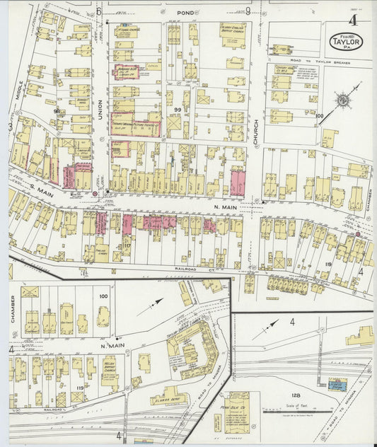 Sanborn Fire Insurance Map from Taylor, Lackawanna County, Pennsylvania (1921), Sheet #0004 - Historic Sanborn Fire Insurance Map Print, vintage old map wall art, antique decor, genealogy gift, Pennsylvania Pennsylvania map