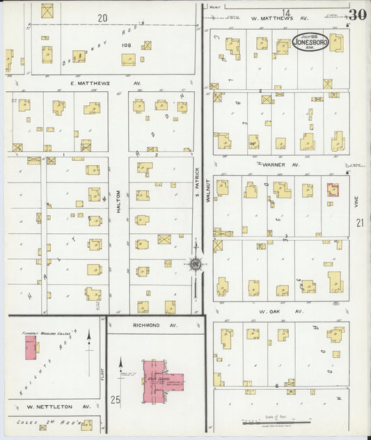 Sanborn Fire Insurance Map from Jonesboro, Craighead County, Arkansas (1919), Sheet #0030 - Historic Sanborn Fire Insurance Map Print, vintage old map wall art, antique decor, genealogy gift, Arkansas Arkansas map