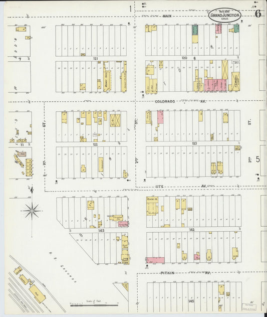 Sanborn Fire Insurance Map from Grand Junction, Mesa County, Colorado (1899), Sheet #0006 - Historic Sanborn Fire Insurance Map Print, vintage old map wall art, antique decor, genealogy gift, Colorado Colorado map