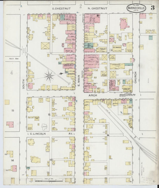 Sanborn Fire Insurance Map from Barnesville, Belmont County, Ohio (1893), Sheet #0003 - Historic Sanborn Fire Insurance Map Print, vintage old map wall art, antique decor, genealogy gift, Ohio Ohio map