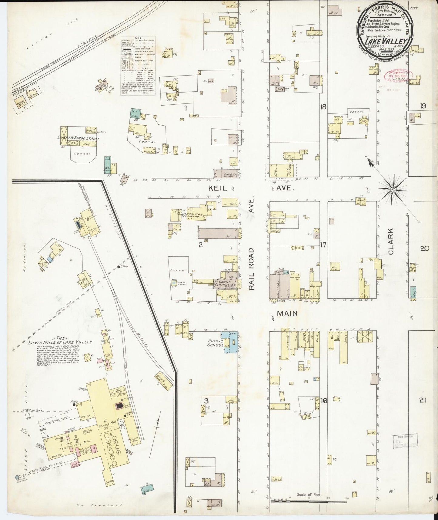 Sanborn Fire Insurance Map from Lake Valley, Sierra County, New Mexico (1893), Sheet #0001 - Historic Sanborn Fire Insurance Map Print, vintage old map wall art, antique decor, genealogy gift, New Mexico New Mexico map