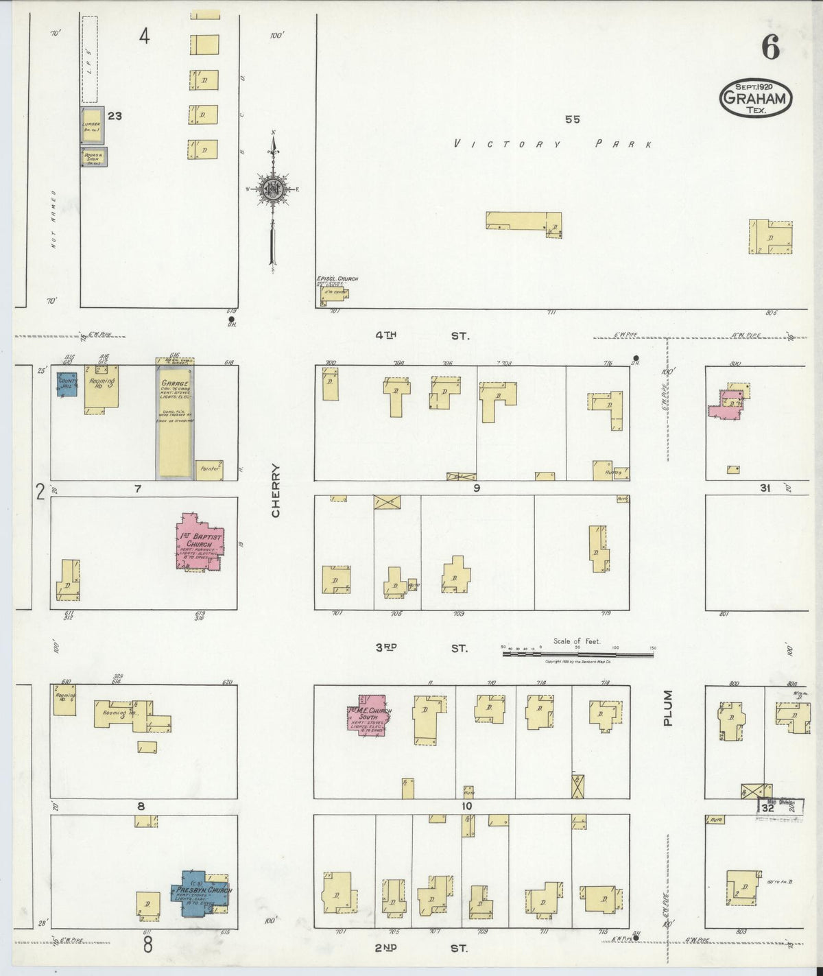 Sanborn Fire Insurance Map from Graham, Young County, Texas (1920), Sheet #0006 - Complete Map Set gallery image, historic Sanborn map, vintage wall art, Texas Texas