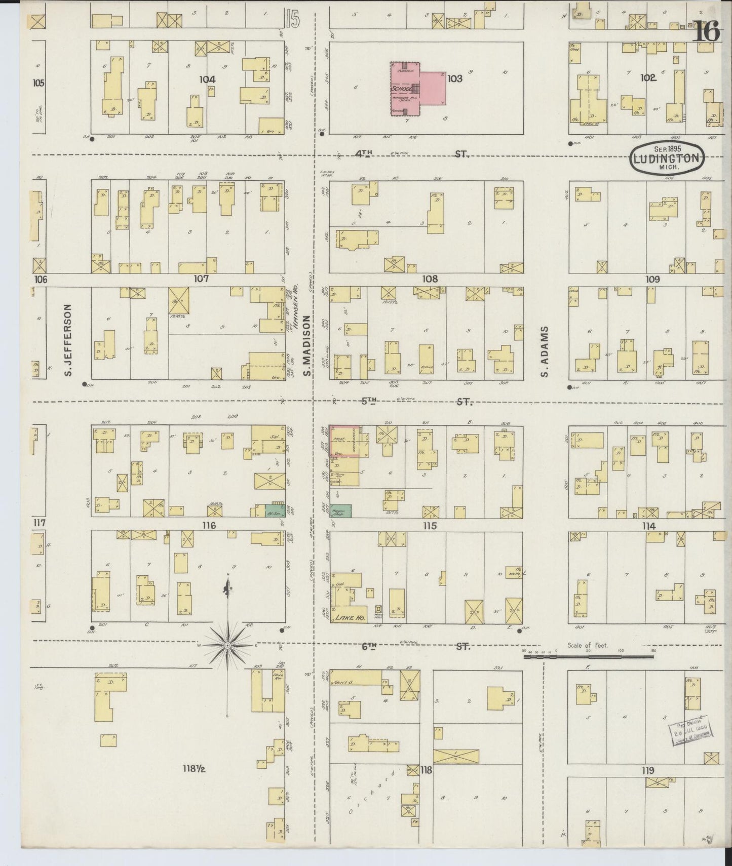 Sanborn Fire Insurance Map from Ludington, Mason County, Michigan (1895), Sheet #0016 - Complete Map Set gallery image, historic Sanborn map, vintage wall art, Michigan Michigan