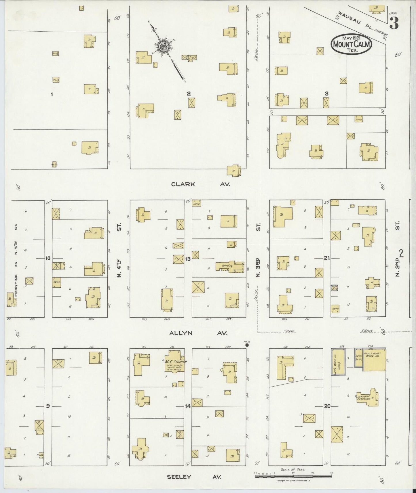 Sanborn Fire Insurance Map from Mount Calm, Hill County, Texas (1921), Sheet #0003 - Historic Sanborn Fire Insurance Map Print, vintage old map wall art, antique decor, genealogy gift, Texas Texas map