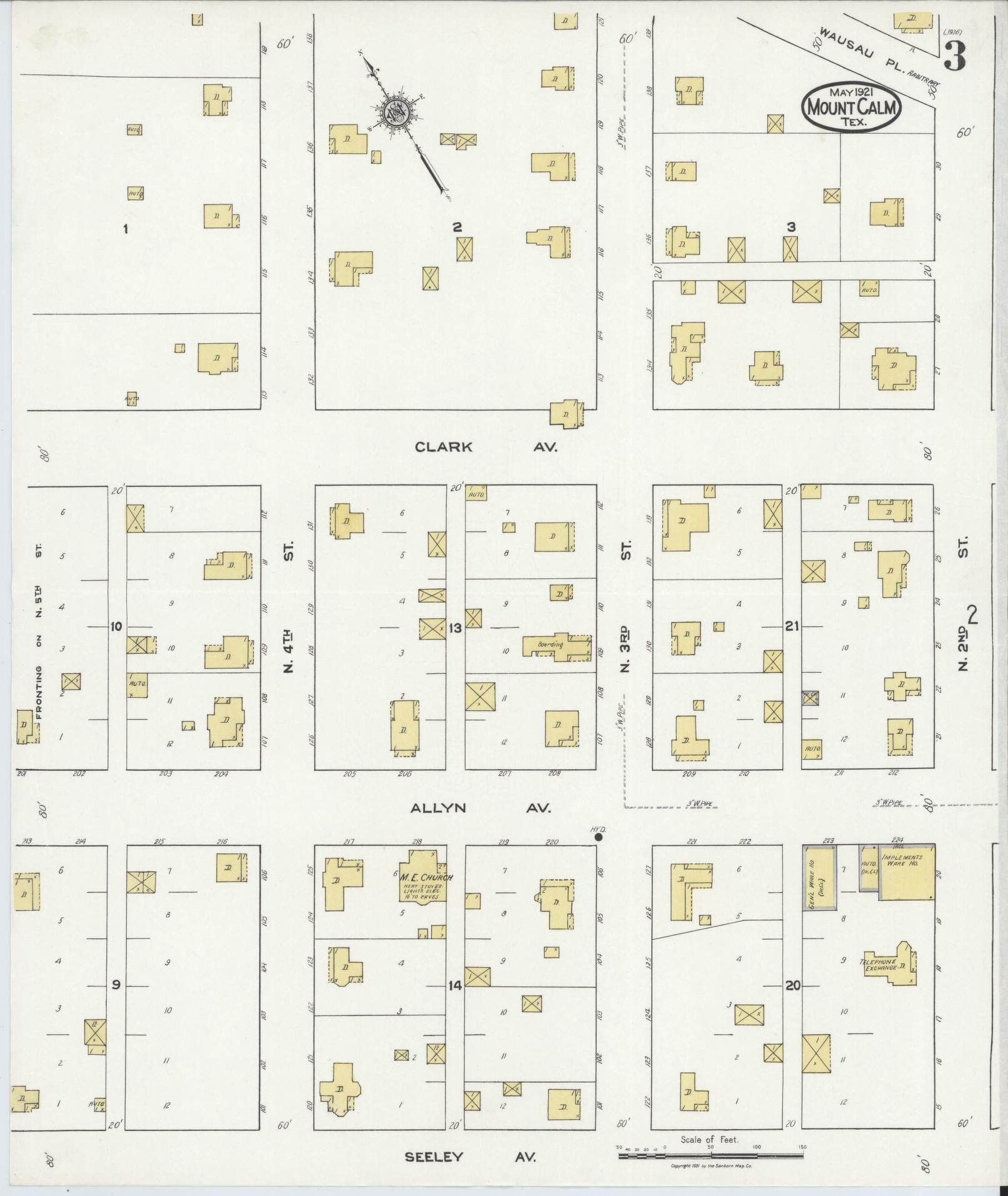 Sanborn Fire Insurance Map from Mount Calm, Hill County, Texas (1921), Sheet #0003 - Historic Sanborn Fire Insurance Map Print, vintage old map wall art, antique decor, genealogy gift, Texas Texas map