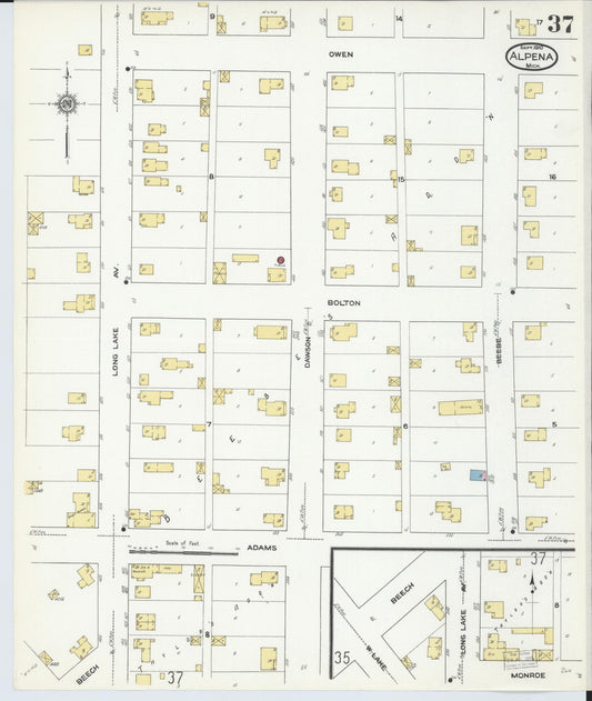 Sanborn Fire Insurance Map from Alpena, Alpena County, Michigan (1910), Sheet #0037 - Historic Sanborn Fire Insurance Map Print, vintage old map wall art, antique decor, genealogy gift, Michigan Michigan map
