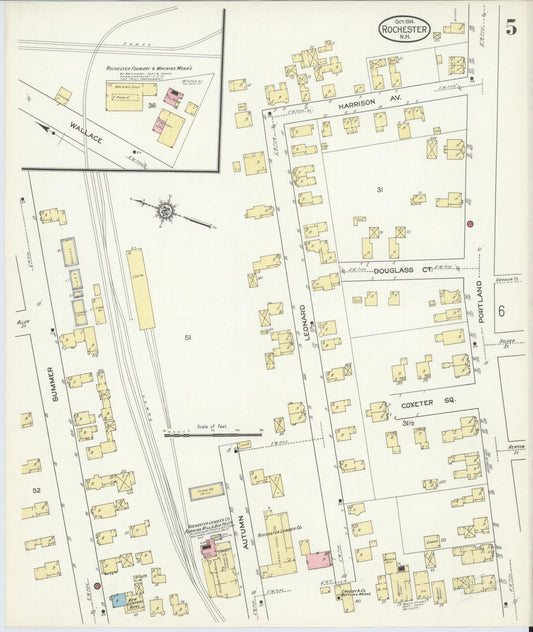 Sanborn Fire Insurance Map from Rochester, Strafford County, New Hampshire (1914), Sheet #0005 - Historic Sanborn Fire Insurance Map Print, vintage old map wall art, antique decor, genealogy gift, New Hampshire New Hampshire map