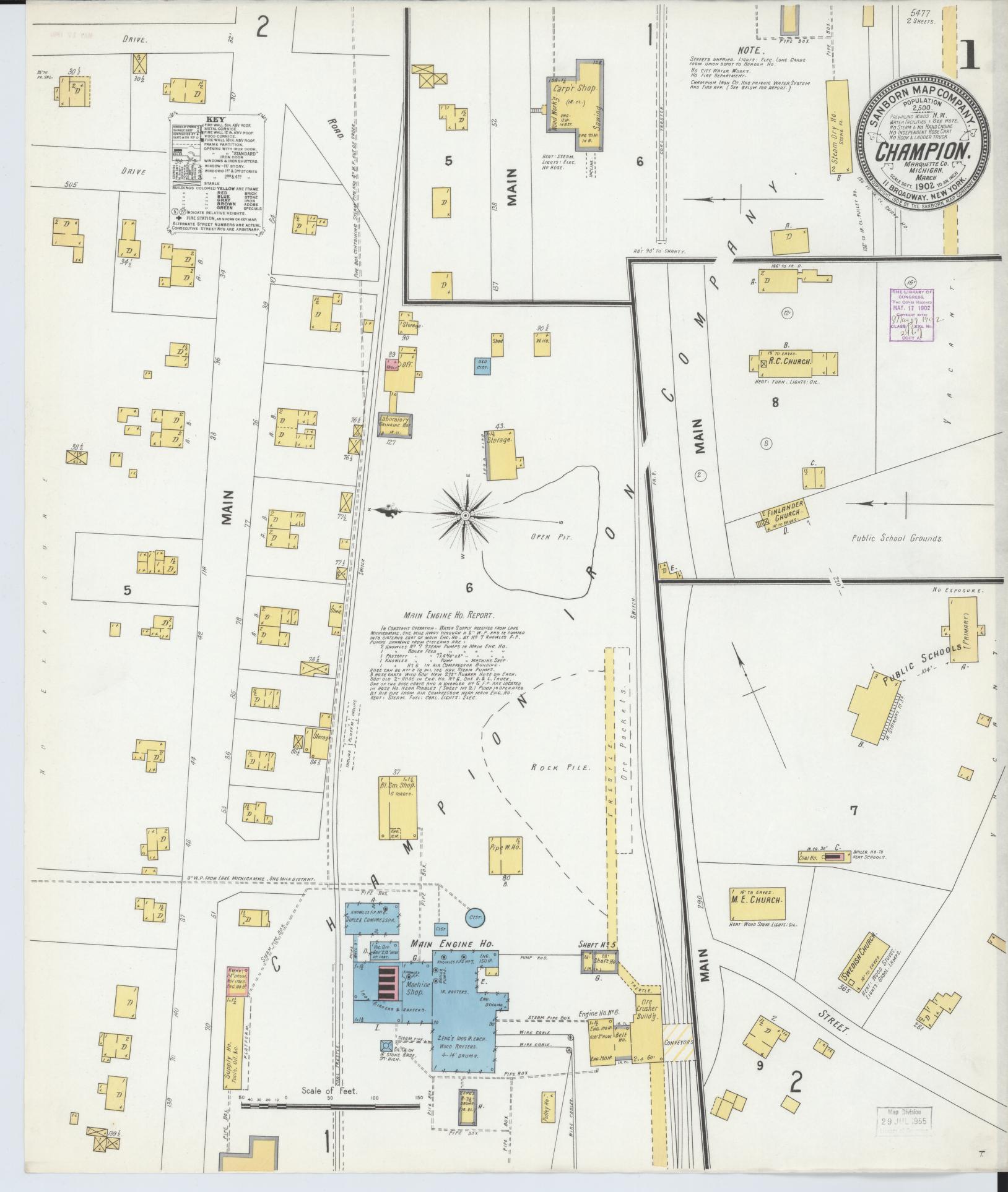 Sanborn Fire Insurance Map from Champion, Marquette County, Michigan (1902), Sheet #0001 - Historic Sanborn Fire Insurance Map Print, vintage old map wall art, antique decor, genealogy gift, Michigan Michigan map