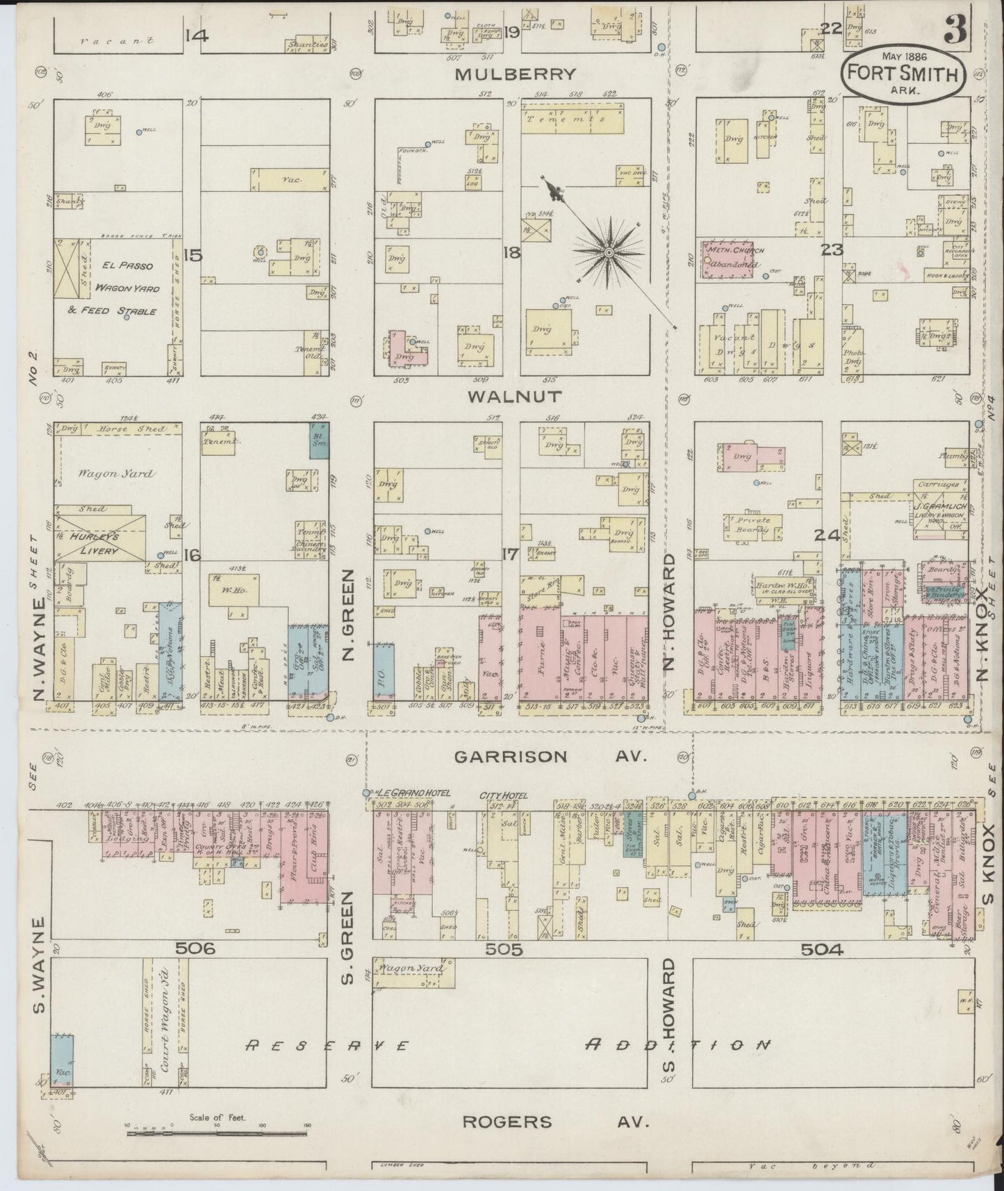 Sanborn Fire Insurance Map from Fort Smith, Sebastian County, Arkansas (1886), Sheet #0003 - Complete Map Set gallery image, historic Sanborn map, vintage wall art, Arkansas Arkansas