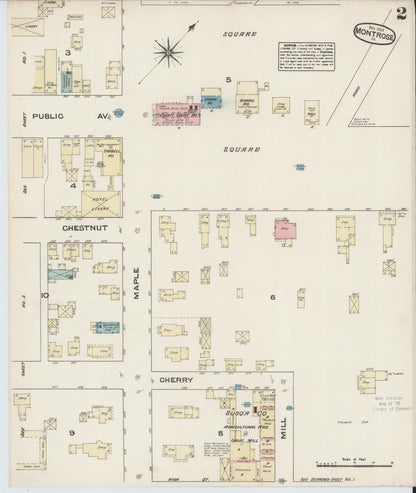 Sanborn Fire Insurance Map from Montrose, Susquehanna County, Pennsylvania (1884), Sheet #0002 - Historic Sanborn Fire Insurance Map Print, vintage old map wall art, antique decor, genealogy gift, Pennsylvania Pennsylvania map