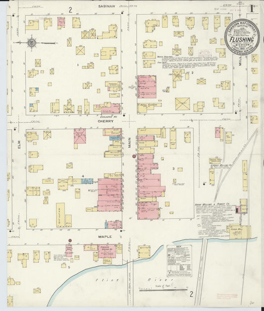 Sanborn Fire Insurance Map from Flushing, Genesee County, Michigan (1910), Sheet #0001 - Complete Map Set gallery image, historic Sanborn map, vintage wall art, Michigan Michigan