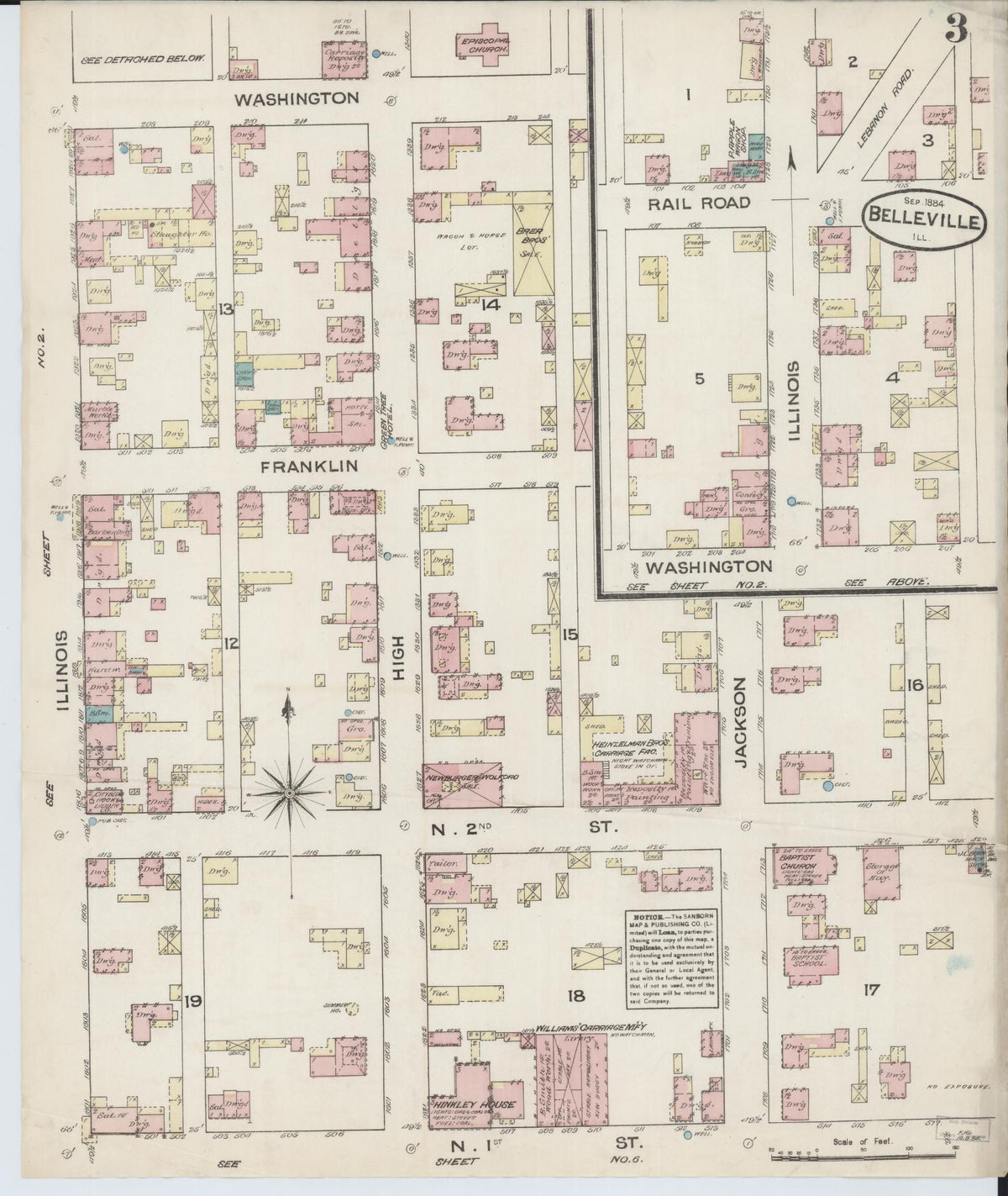 Sanborn Fire Insurance Map from Belleville, Saint Clair County, Illinois (1884), Sheet #0003 - Historic Sanborn Fire Insurance Map Print, vintage old map wall art, antique decor, genealogy gift, Illinois Illinois map