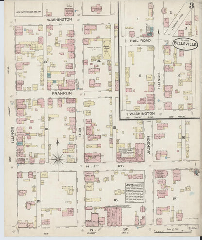 Sanborn Fire Insurance Map from Belleville, Saint Clair County, Illinois (1884), Sheet #0003 - Historic Sanborn Fire Insurance Map Print, vintage old map wall art, antique decor, genealogy gift, Illinois Illinois map