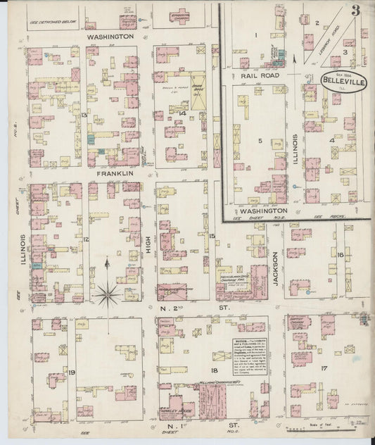 Sanborn Fire Insurance Map from Belleville, Saint Clair County, Illinois (1884), Sheet #0003 - Historic Sanborn Fire Insurance Map Print, vintage old map wall art, antique decor, genealogy gift, Illinois Illinois map