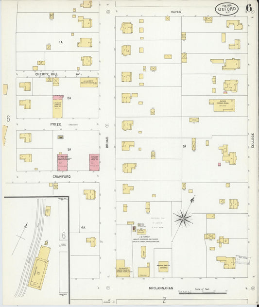 Sanborn Fire Insurance Map from Oxford, Granville County, North Carolina (1904), Sheet #0006 - Historic Sanborn Fire Insurance Map Print, vintage old map wall art, antique decor, genealogy gift, North Carolina North Carolina map