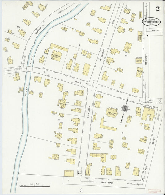 Sanborn Fire Insurance Map from Worcester, Otsego County, New York (1910), Sheet #0002 - Historic Sanborn Fire Insurance Map Print, vintage old map wall art, antique decor, genealogy gift, New York New York map