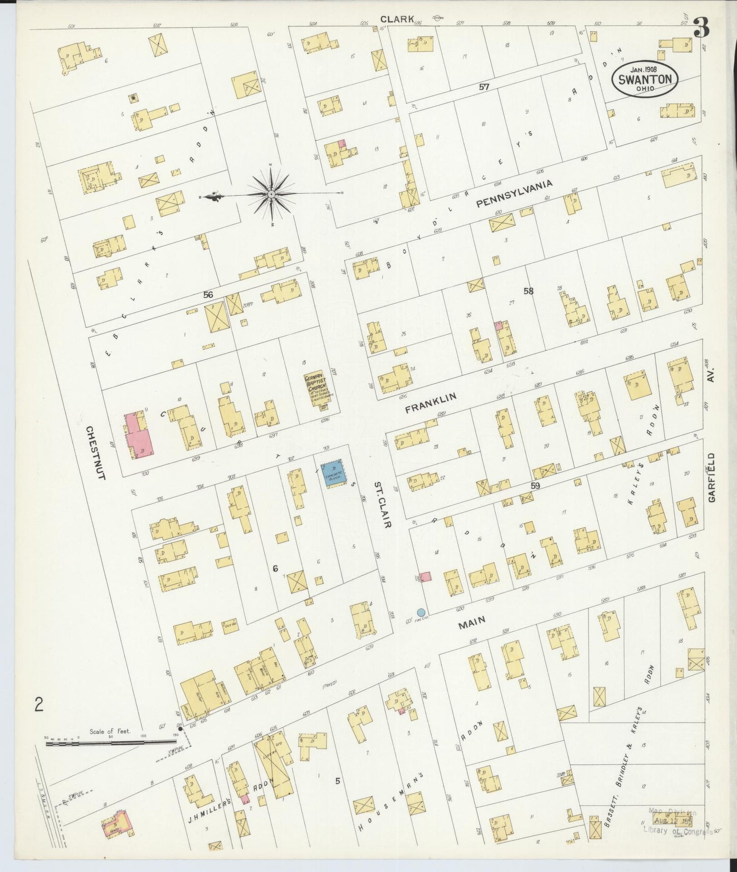 Sanborn Fire Insurance Map from Swanton, Fulton County, Ohio (1908), Sheet #0003 - Complete Map Set gallery image, historic Sanborn map, vintage wall art, Ohio Ohio