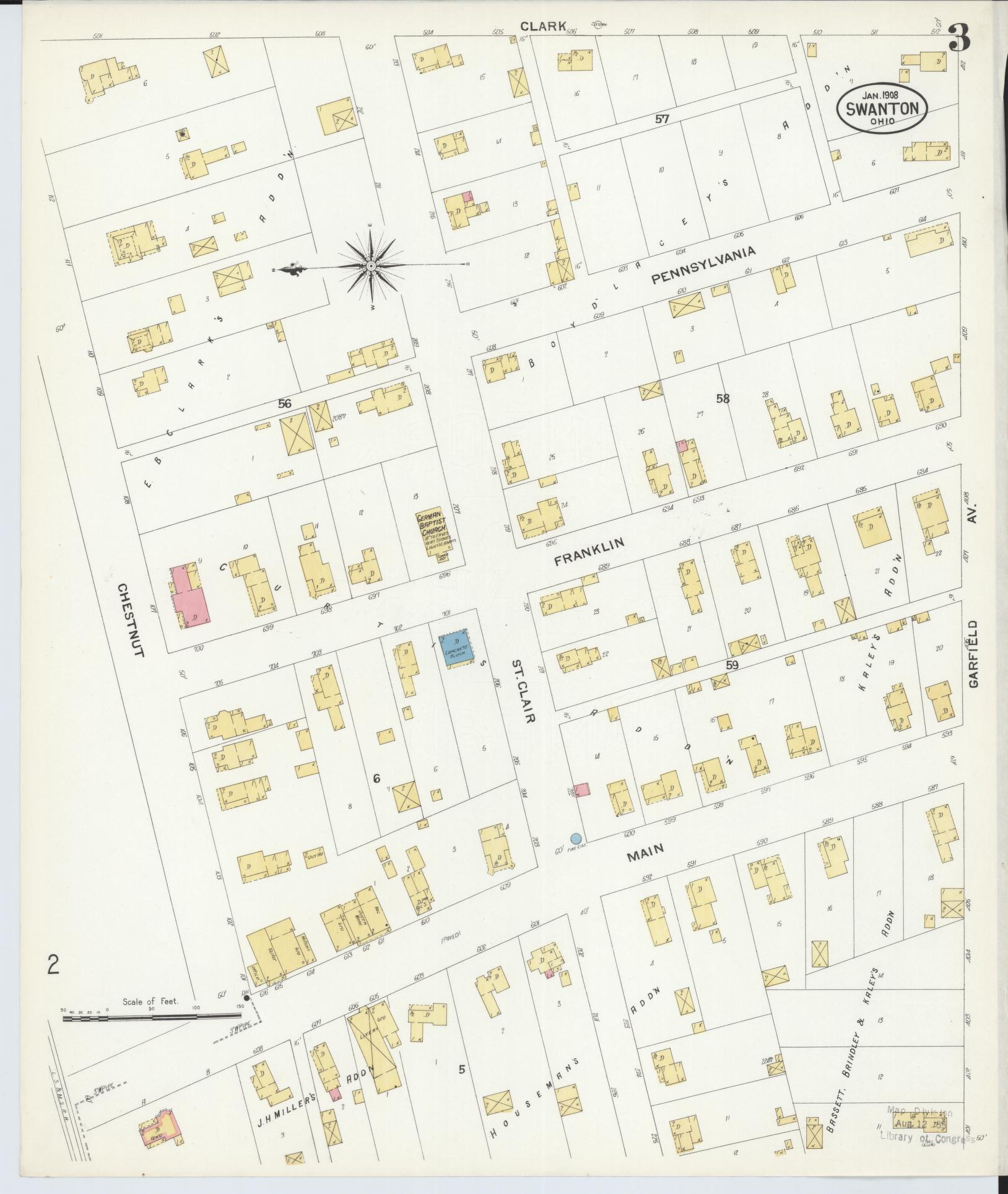 Sanborn Fire Insurance Map from Swanton, Fulton County, Ohio (1908), Sheet #0003 - Complete Map Set gallery image, historic Sanborn map, vintage wall art, Ohio Ohio