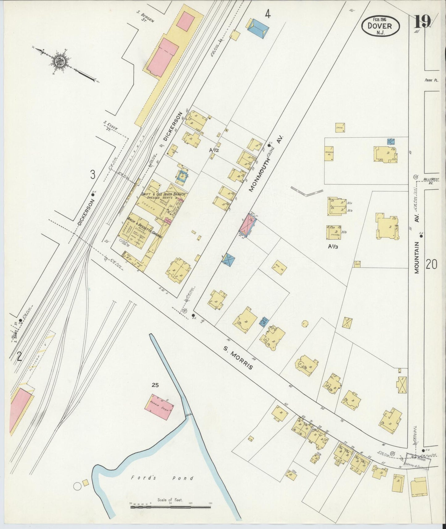 Sanborn Fire Insurance Map from Dover, Morris County, New Jersey (1916), Sheet #0019 - Complete Map Set gallery image, historic Sanborn map, vintage wall art, New Jersey New Jersey