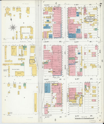 Sanborn Fire Insurance Map from Durango, La Plata County, Colorado (1904), Sheet #0007 - Complete Map Set gallery image, historic Sanborn map, vintage wall art, Colorado Colorado