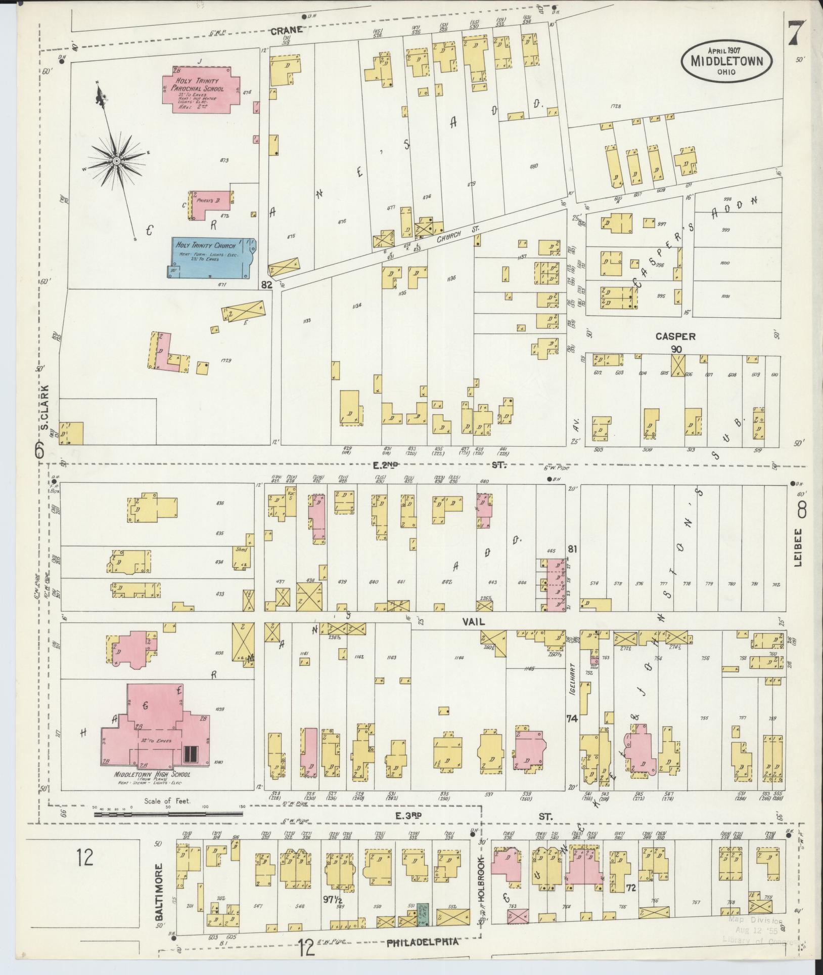 Sanborn Fire Insurance Map from Middletown, Butler County, Ohio (1907), Sheet #0007 - Complete Map Set gallery image, historic Sanborn map, vintage wall art, Ohio Ohio