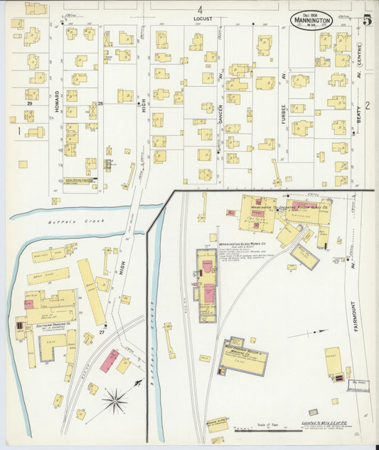 Sanborn Fire Insurance Map from Mannington, Marion County, West Virginia (1908), Sheet #0005 - Historic Sanborn Fire Insurance Map Print, vintage old map wall art, antique decor, genealogy gift, West Virginia West Virginia map