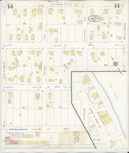 Sanborn Fire Insurance Map from Lake City, Wabasha County, Minnesota (1938), Sheet #0014 - Historic Sanborn Fire Insurance Map Print, vintage old map wall art, antique decor, genealogy gift, Minnesota Minnesota map