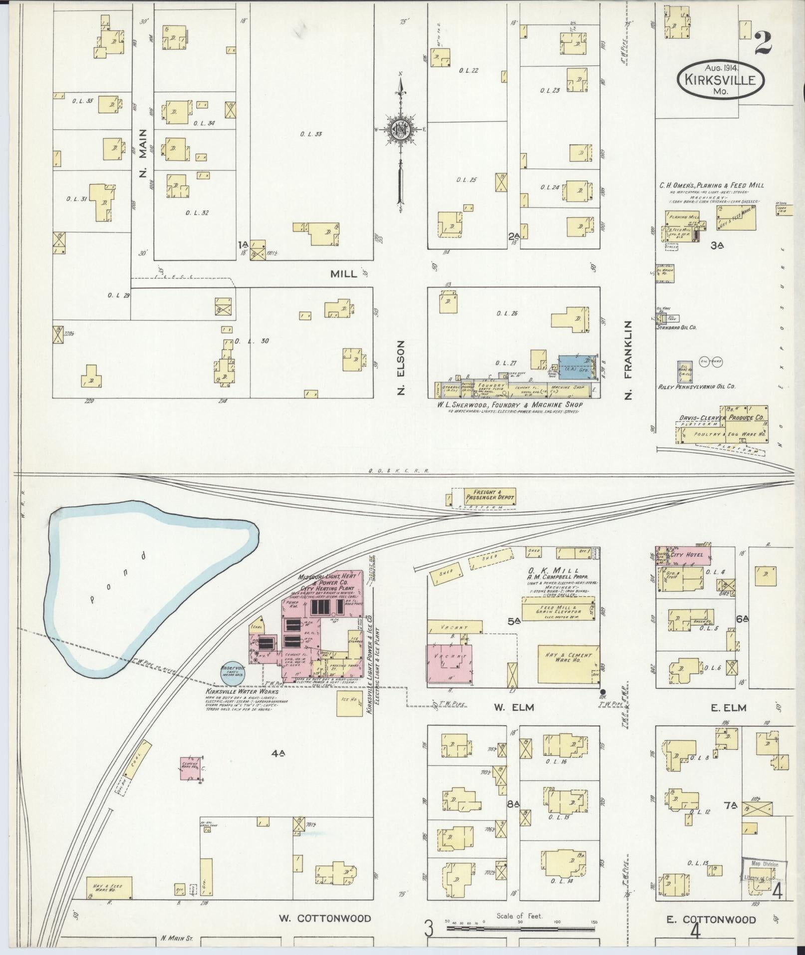 Sanborn Fire Insurance Map from Kirksville, Adair County, Missouri (1914), Sheet #0002 - Historic Sanborn Fire Insurance Map Print, vintage old map wall art, antique decor, genealogy gift, Missouri Missouri map