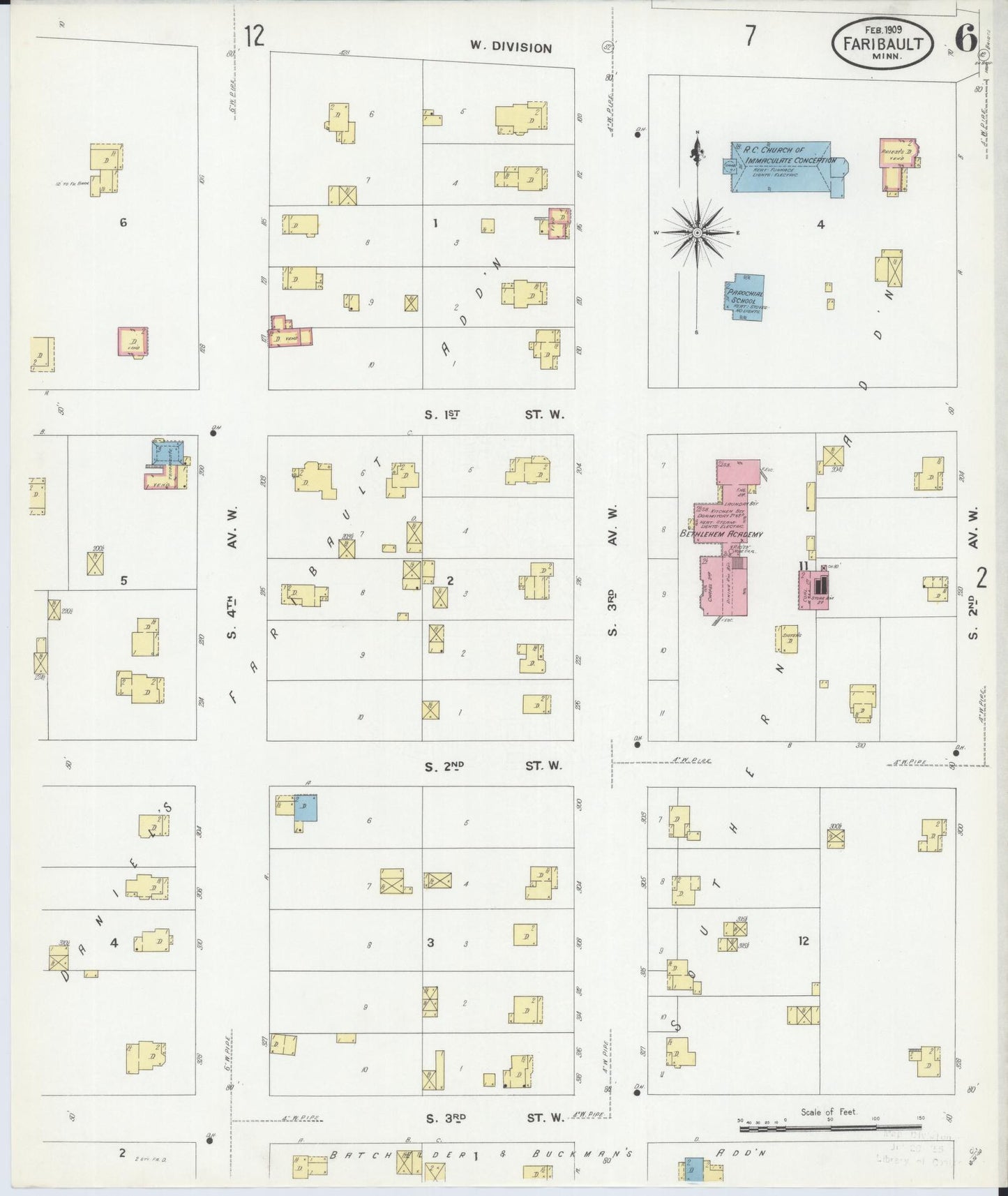 Sanborn Fire Insurance Map from Faribault, Rice County, Minnesota (1909), Sheet #0006 - Complete Map Set gallery image, historic Sanborn map, vintage wall art, Minnesota Minnesota