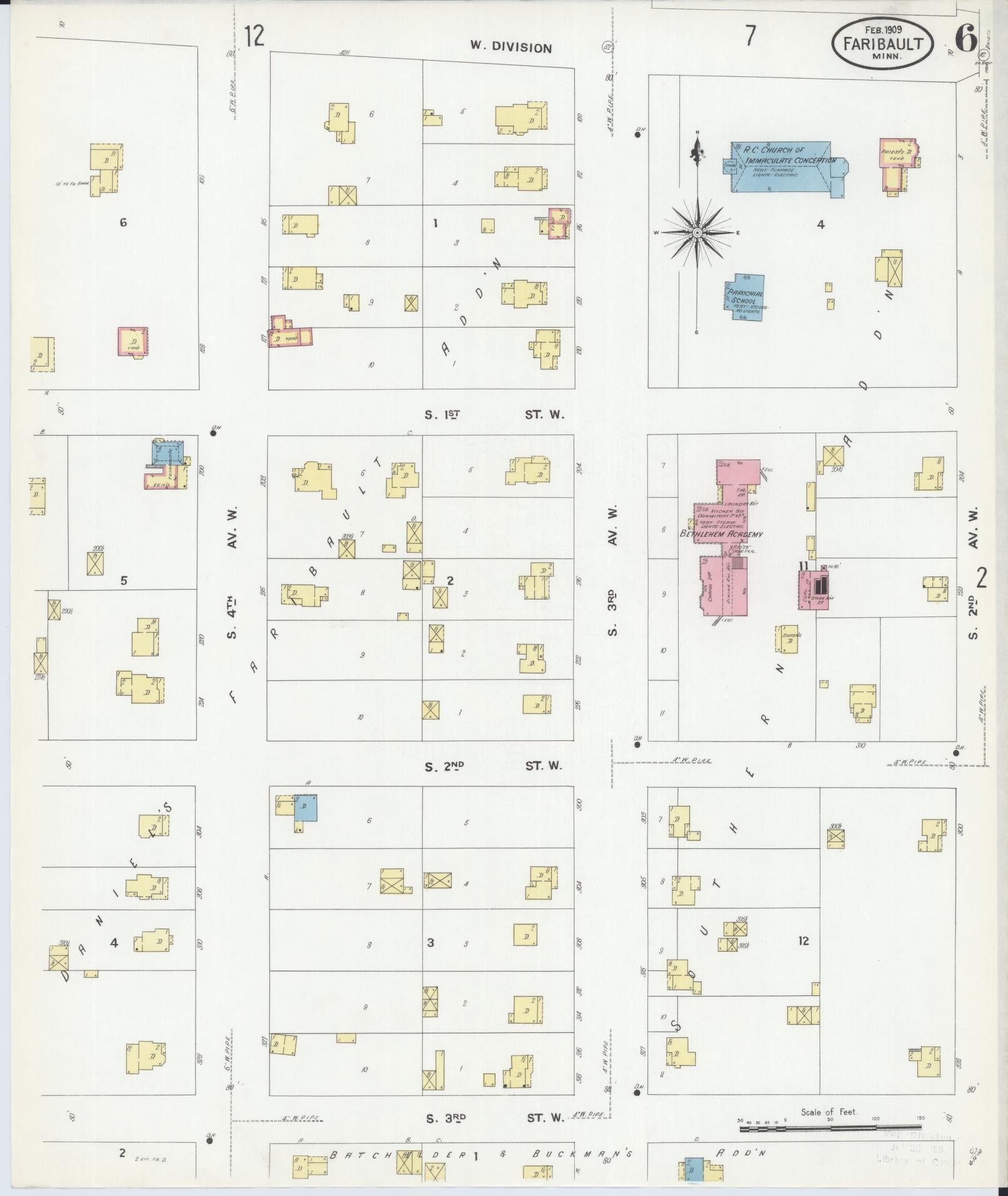 Sanborn Fire Insurance Map from Faribault, Rice County, Minnesota (1909), Sheet #0006 - Complete Map Set gallery image, historic Sanborn map, vintage wall art, Minnesota Minnesota
