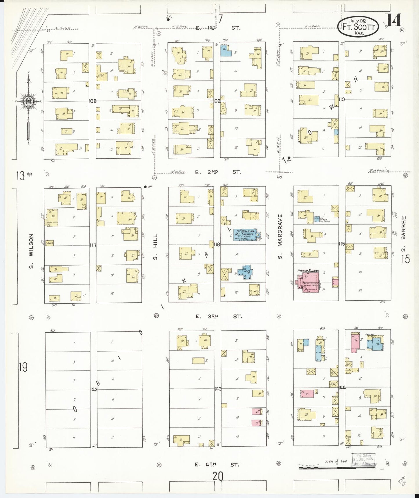 Sanborn Fire Insurance Map from Fort Scott, Bourbon County, Kansas (1912), Sheet #0014 - Complete Map Set gallery image, historic Sanborn map, vintage wall art, Kansas Kansas