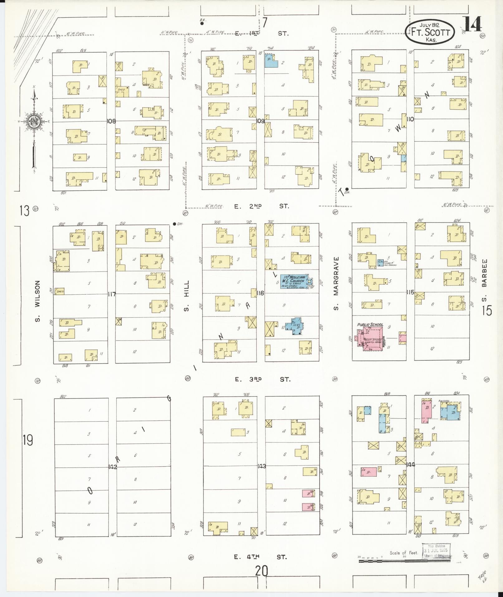 Sanborn Fire Insurance Map from Fort Scott, Bourbon County, Kansas (1912), Sheet #0014 - Complete Map Set gallery image, historic Sanborn map, vintage wall art, Kansas Kansas